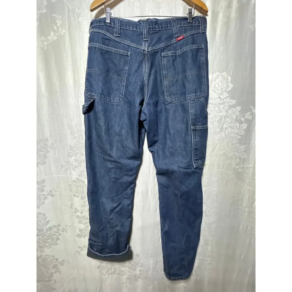 Wrangler Carpenter Jeans 36x34 Fleece Lined Blue Denim Vintage Grunge Workwear